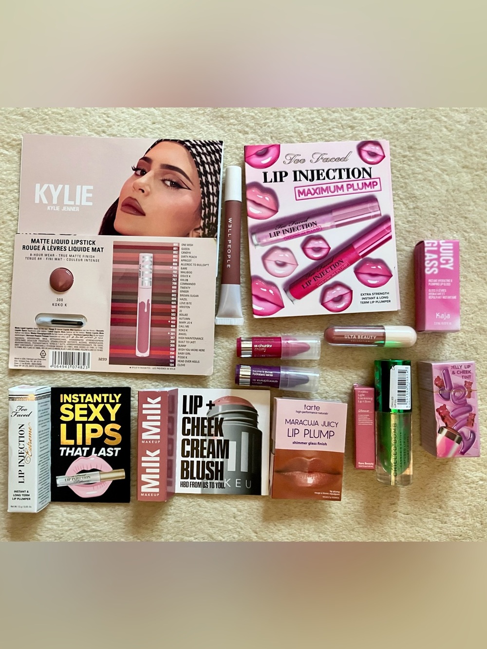Lot of 14 Lip/Cheek Products With Makeup Bag New Never Used